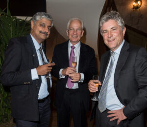 Vivek Menon, David Gower and WLT Chair of Trustees Simon Lyster