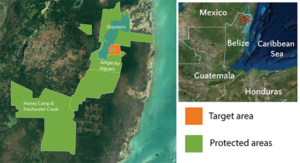 Map of North Eastern Biological Corridor for jaguars in Belize