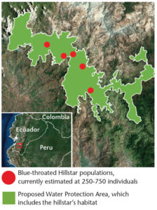 Map showing the location of the hillstar's range and the proposed protected area.