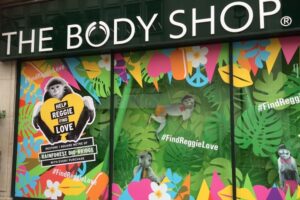 The Body Shop bio-bridges window display.