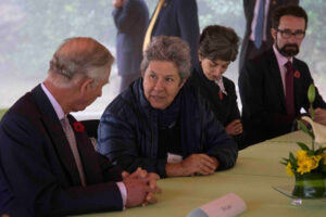 Pati meeting with Prince Charles on his visit to the city of Monterrey, México in 2014, chatting about environmental issues and the urgency of soil restoration through best practices.