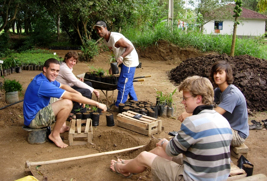 Mauricio and volunteers in the tree nursery at REGUA, Brazil. 