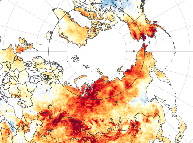 Map of land surface temperature anomalies from March 19 to June 20, 2020. Image credit: NASA.
