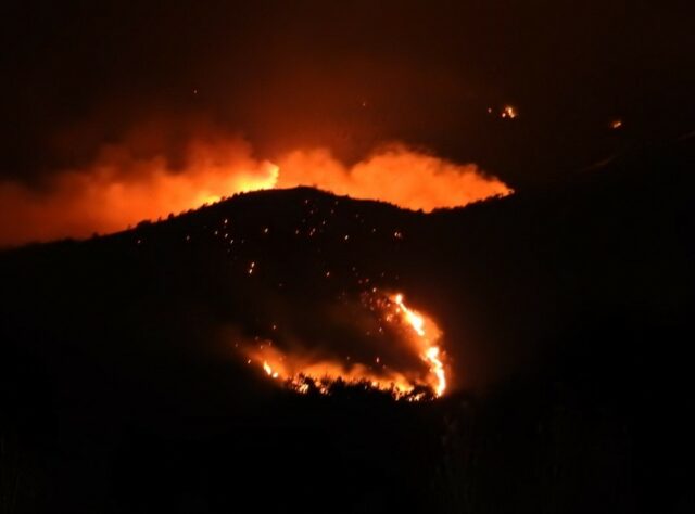 Fires in Armenia glowing in the night sky