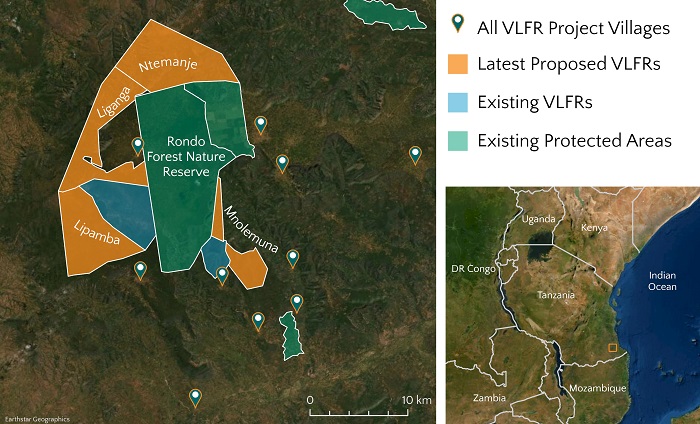 Map of TFCG's Rondo Forest Nature Reserve