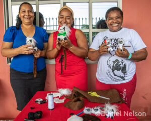 Local women producing plush Cotton-top Tamarin toys as well as traditional tote bags crocheted from recycled plastic.