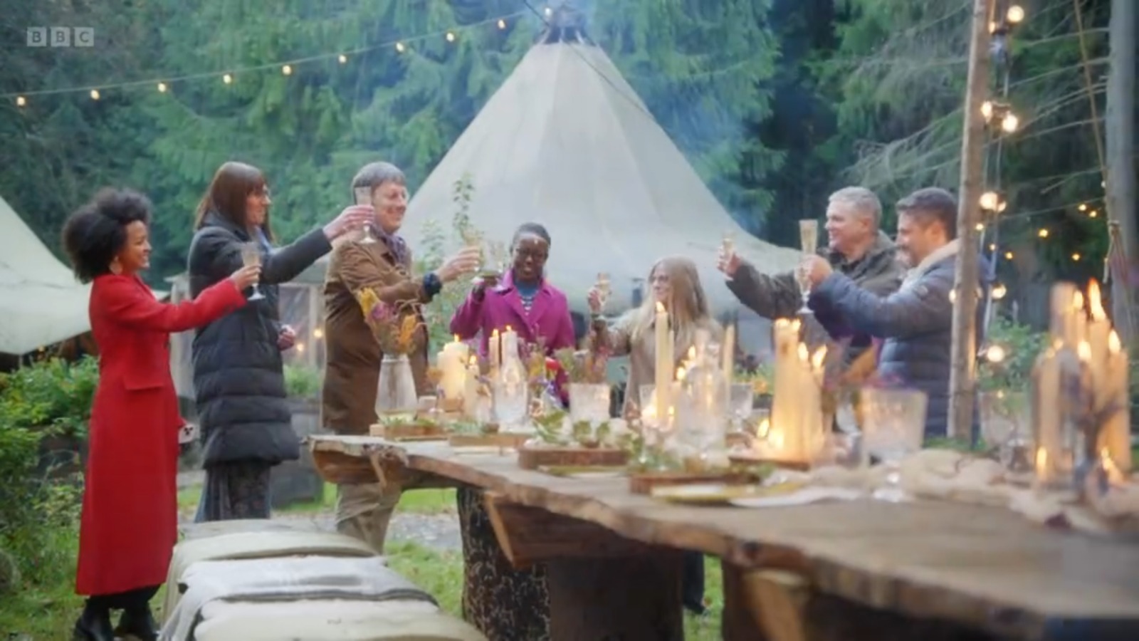 Members of the World Land Trust and Global Greengrants Fund teams, with bushcraft expert Ray Mears at Nomadic in Buckinghamshire.