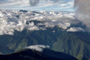 An aerial photograph of the dramatic landscapes found within the Llanganates-Sangay Ecological Corridor, Ecuador.