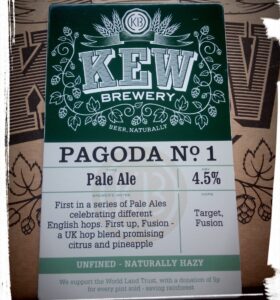 A photograph of the pump of one of Kew Brewery's beers.